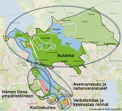 Kartta Hämeenlinnan alueesta