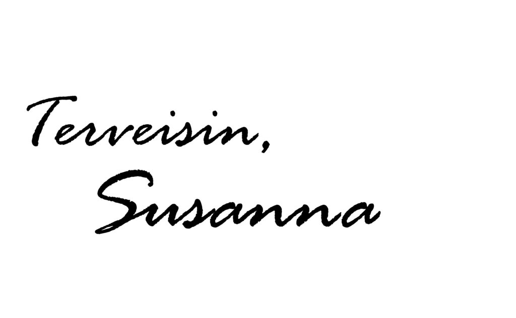Teksti, jossa lukee Terveisin, Susanna