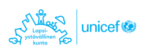 Lapsiystävällinen kunta-logo, jossa teksti Lapsiystävällinen kunta sekä Unicef.
