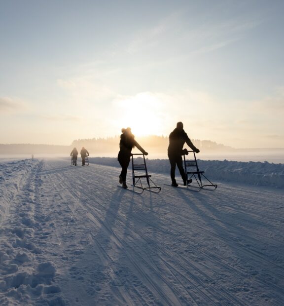 Potkukelkkailojoita järven jäällä