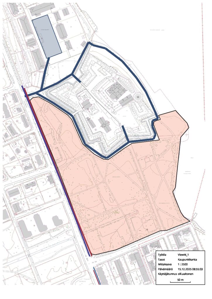 Kartta Linnanpuiston työmaasta