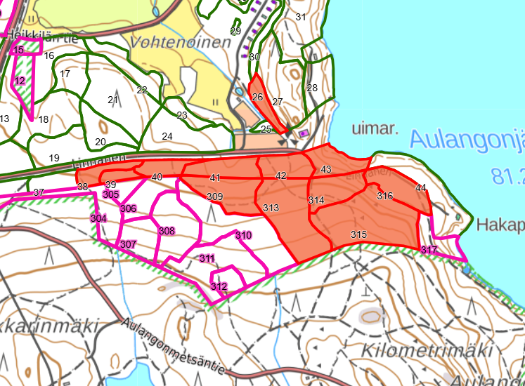 Aulangon hakkuualueet kartalla