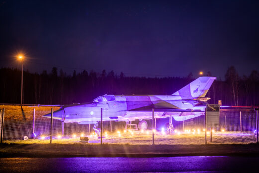 Spotlit aircraft at Kauppakeskus Tuulonen in Tuulos.