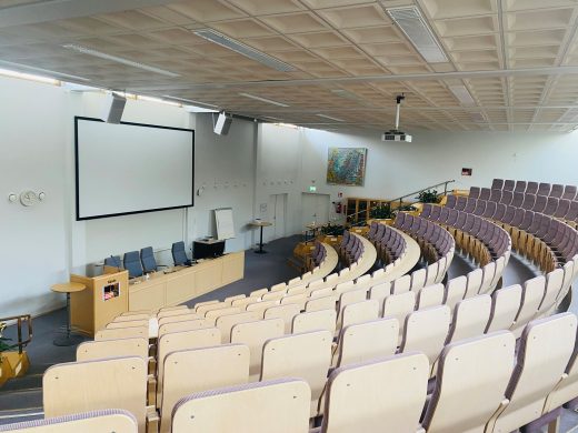 Kiipula's modern auditorium before the start of an event.