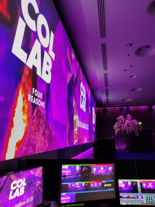 A large purple screen displaying text.