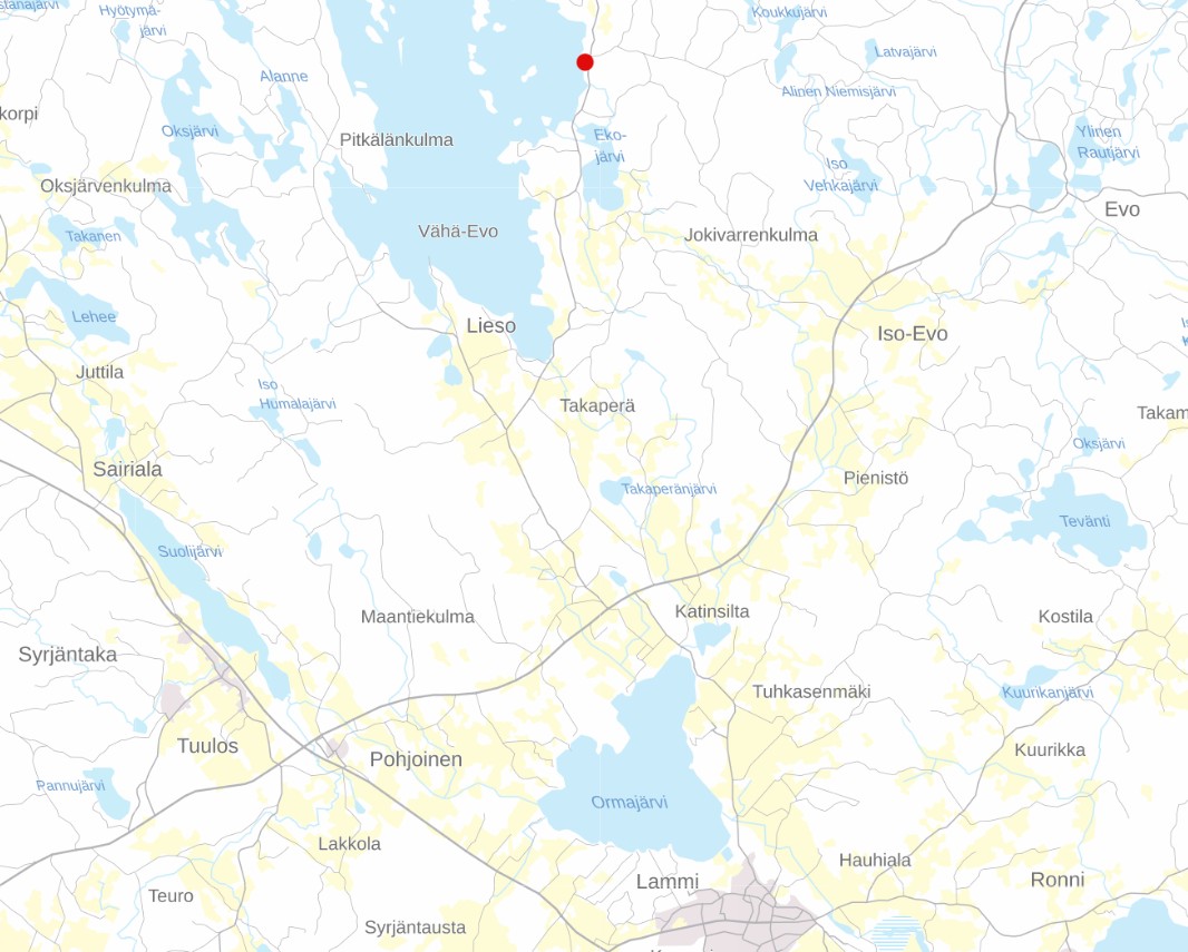 Kuohijärven Riippakoivuntien ranta-asemakaavan muutosalueen sijainti kartalla.