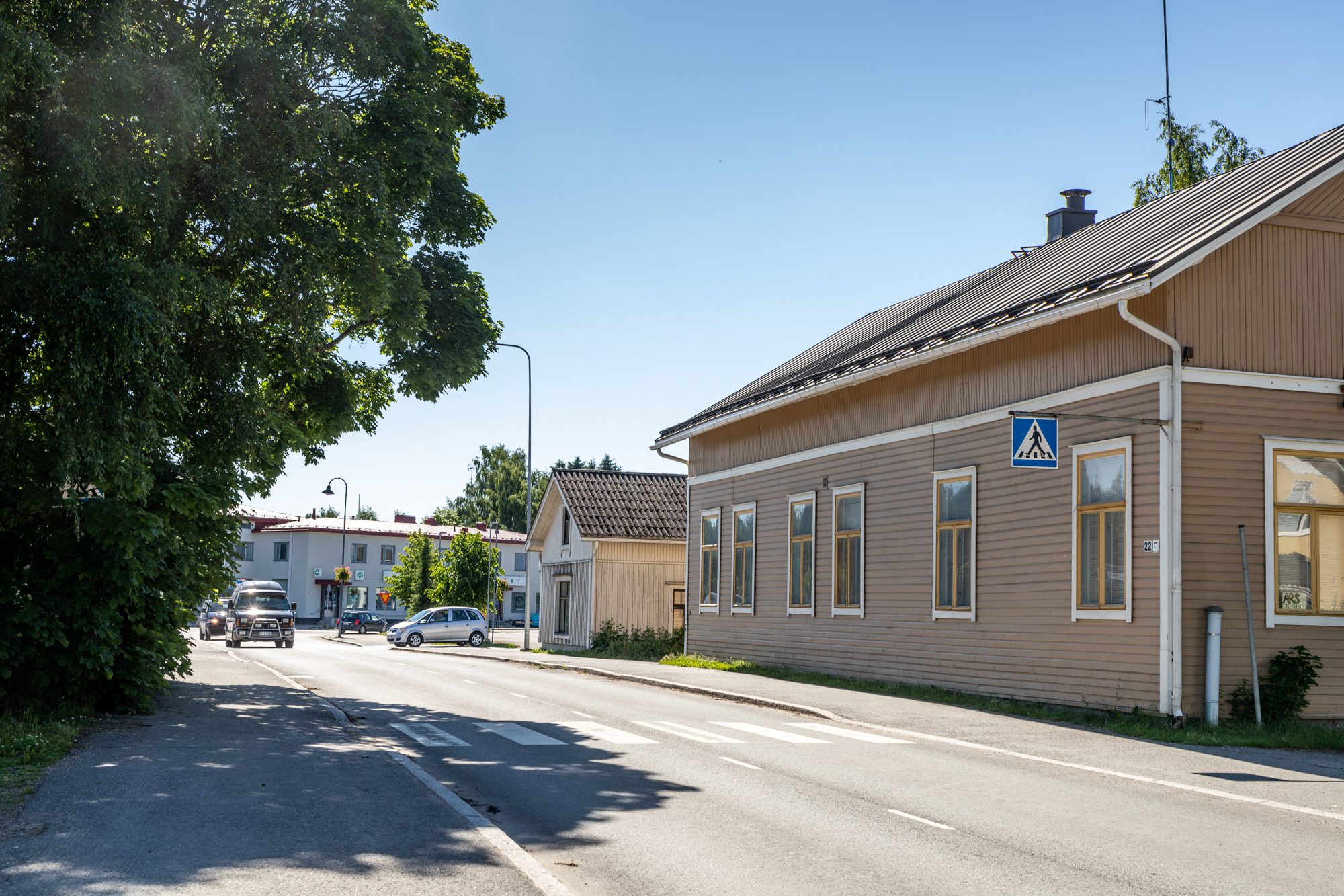 Wooden houses along the road in Lammi.