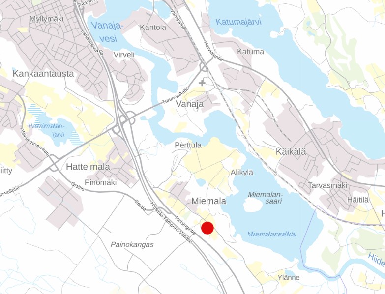 Miemalan kaava-alueen sijainti kartalla.