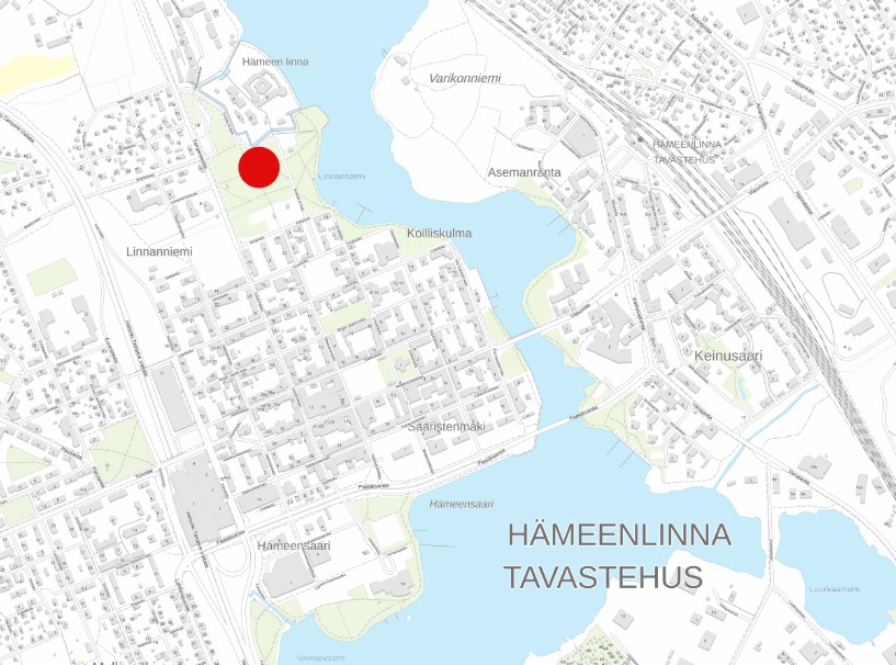 Linnanpuiston ja Karnaalinpuiston kaavamuutosalueen sijainti kartalla.