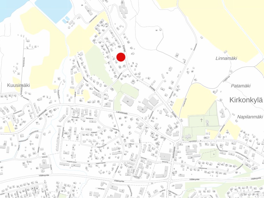 Evontie 20 kaavamuutosalueen sijainti kartalla.