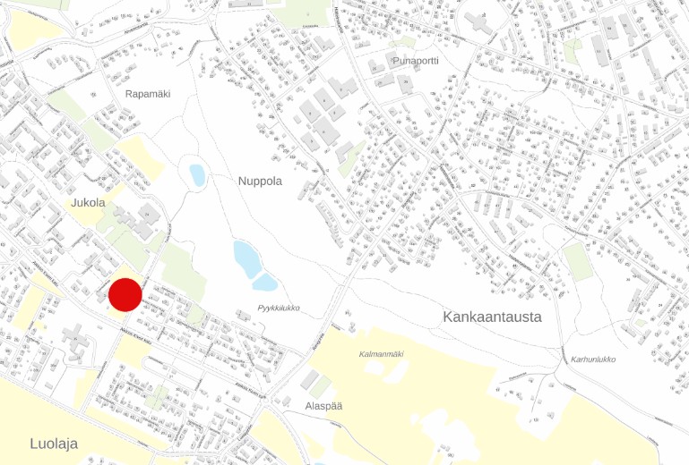 Lukkarinkujan kaavamuutosalueen sijainti kartalla.