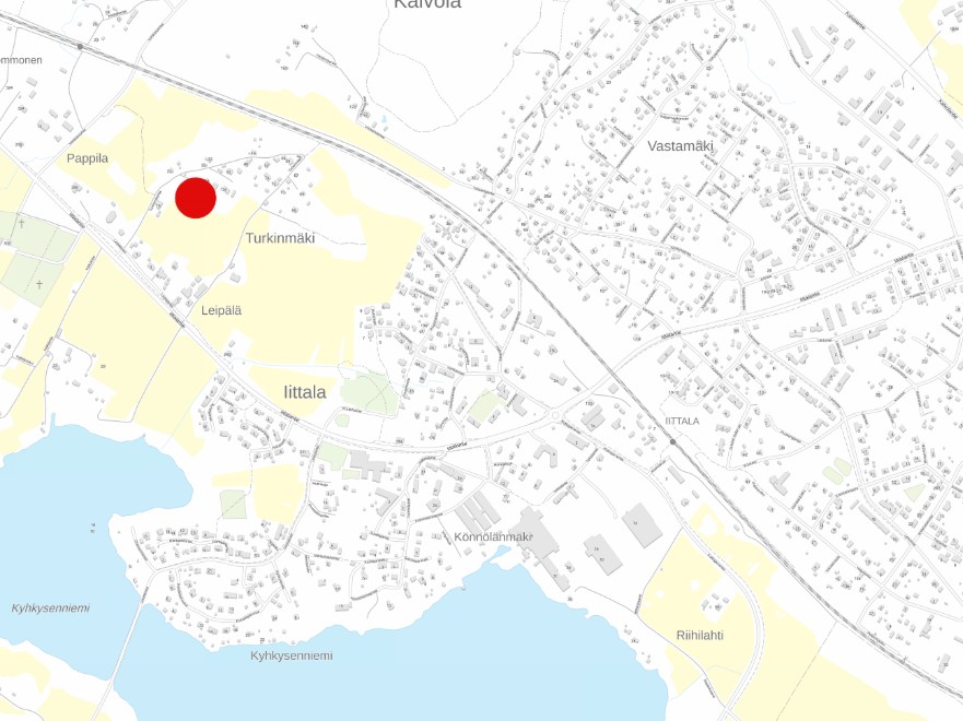 Turkinmäen kaavamuutosalueen sijainti kartalla.
