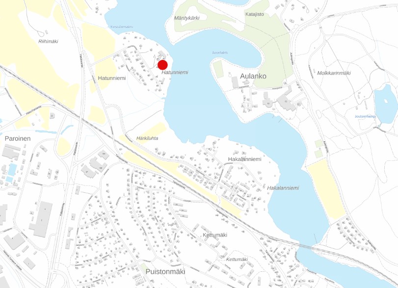 Hatunniemen kaavamuutosalueen sijainti esitetty kartalla.
