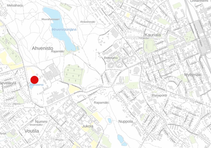 Ahveniston länsirinteen, Ankkalammen kaavamuutosalueen sijainti kartalla.