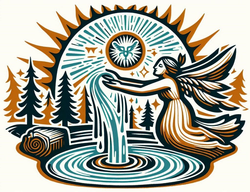 A forest nymph draws water from a spring.