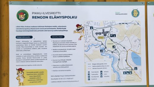 Pikku-Ilvesreitti: Rengon elämyspolun reittikartta.